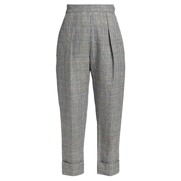Rachel Comey Black Multi Houndstooth Pleated Tapered Leg Cuffed Hem Trouser - Picture 1 of 6